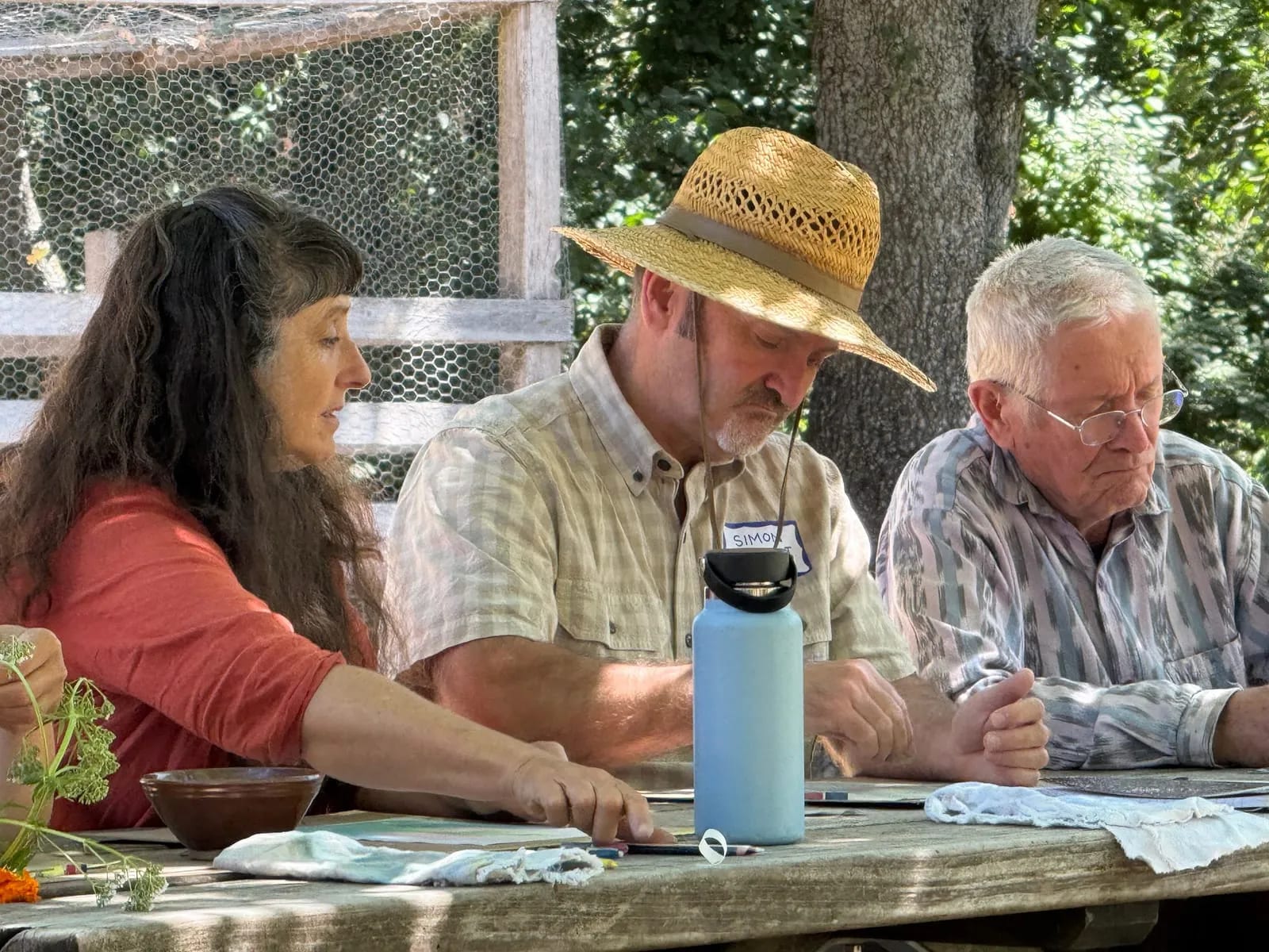 Participants sketching in pastels