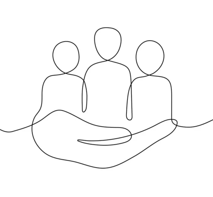 Hand cradling three figures