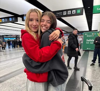 Reunited at the airport on the international exchange.