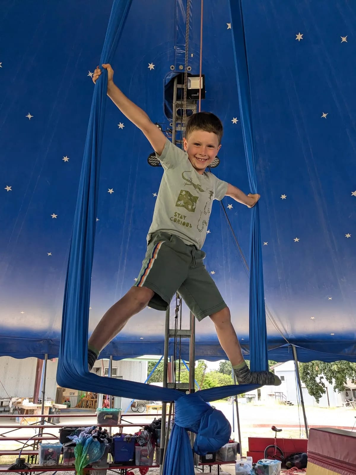 lower school boy doing circus arts