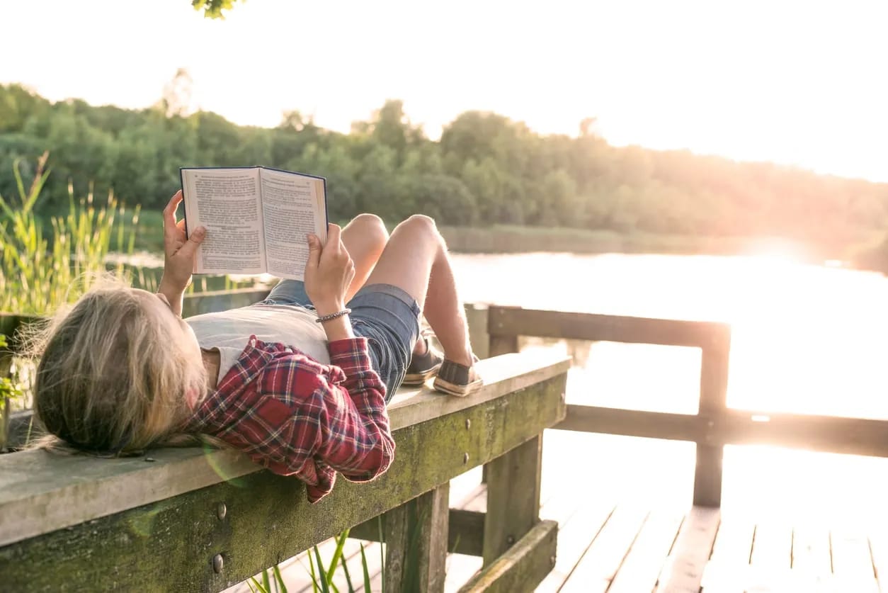 Reading by the lake